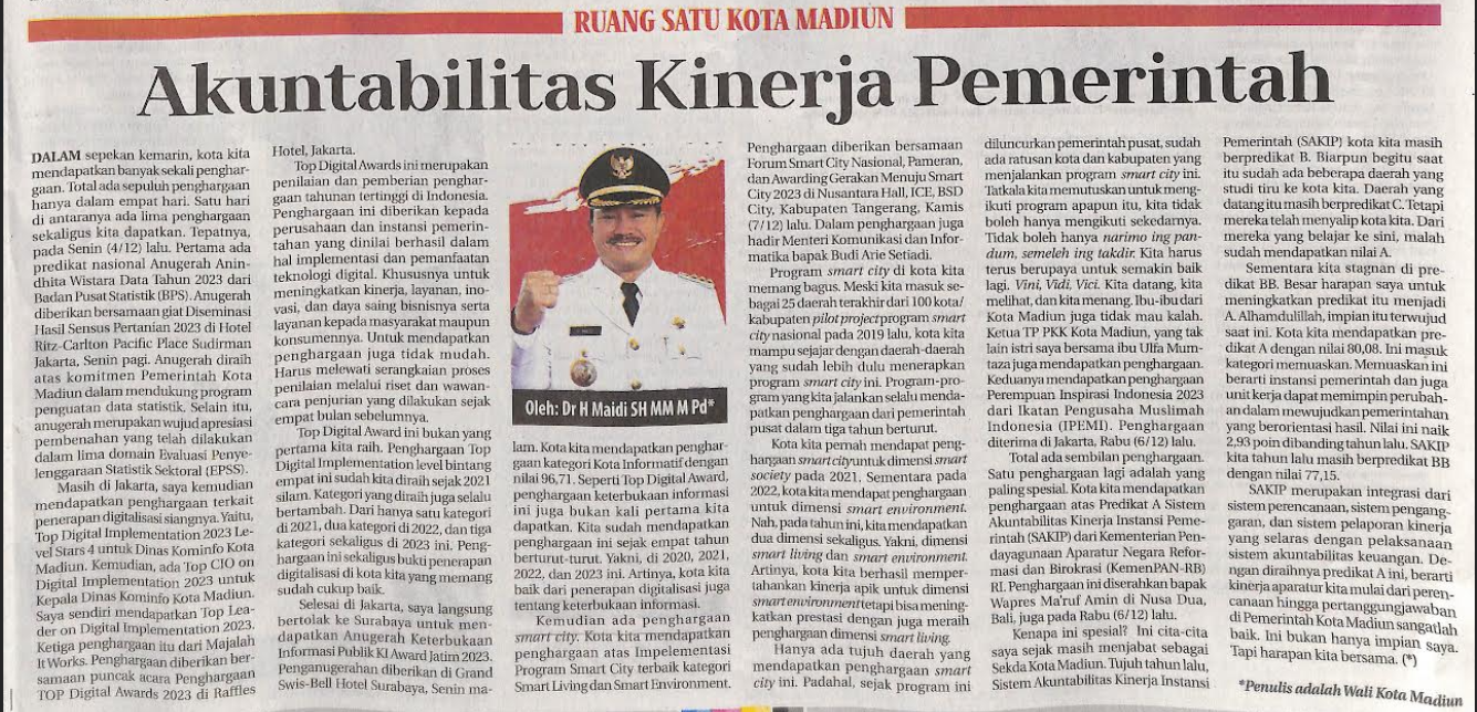 Ruang Satu Kota Madiun, Akuntabilitas Kinerja Pemerintah