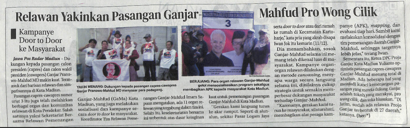 Relawan Yakinkan Pasangan Ganjar-Mahfud Pro Wong Cilik, Kampanye Door to Door ke Masyarakat