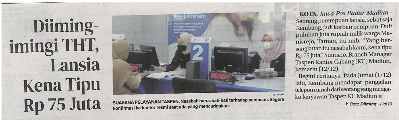 Diimingi THT, Lansia Kena Tipu Rp 75 Juta