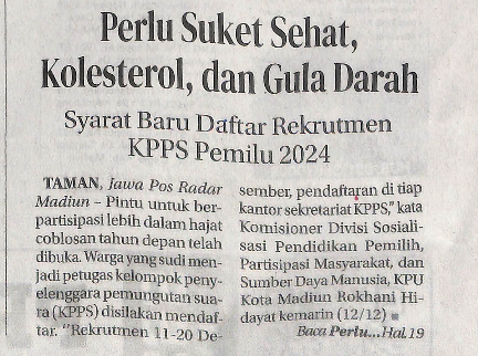 Perlu Suket Sehat, Kolestrol, dan Gula Darah, Syarat Baru Daftar Rekrutmen KPPS Pemilu 2024