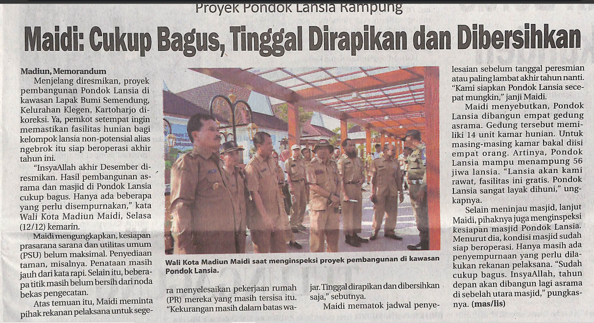 Proyek Pondok Lansia Rampung, Maidi: Cukup Bagus, Tinggal Dirapikan dan Dibersihkan