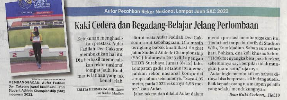 Aufar Pecahkan Rekor Nasional Lompat Jauh SAC 2023, Kaki Cedera dan Bergadang-Belajar Jelang Perlombaan