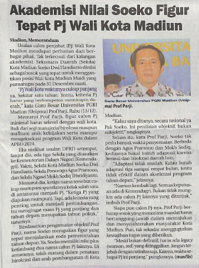 Akademisi Nilai Soeko Figur Tepat Pj Wali Kota Madiun