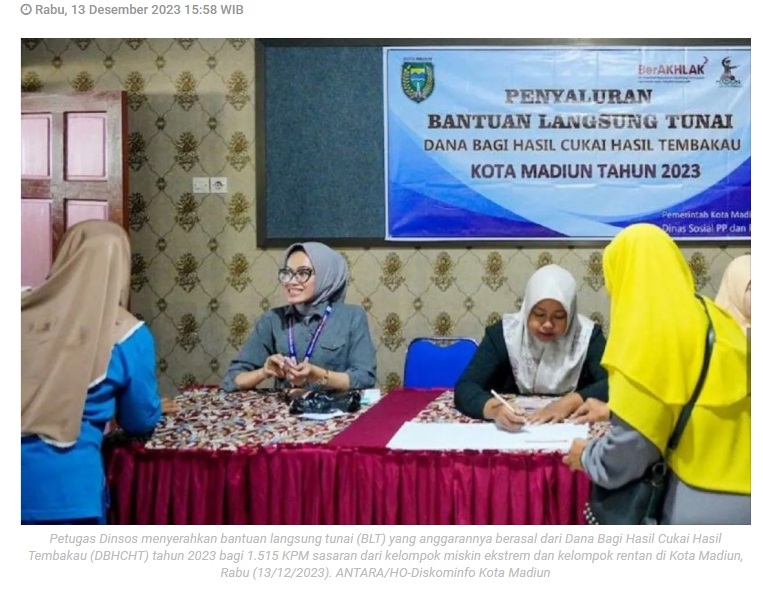 Pemkot Madiun salurkan BLT hasil cukai untuk 1.515 KPM