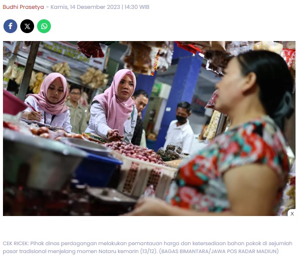 Antisipasi Lonjakan Harga Bahan Pokok Jelang Natal dan Tahun Baru, Pemkot Lakukan Monitoring Pasar Tradisional