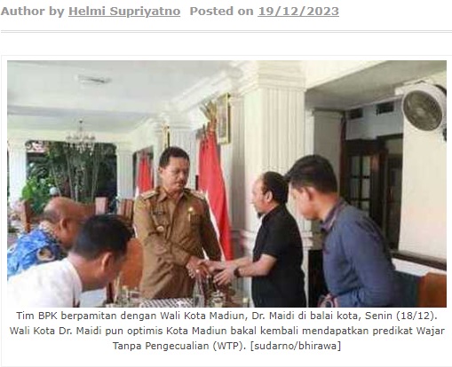 Pamitan BPK RI Perwakilan Jatim, Dr Maidi Optimis Kota Madiun WTP Lagi
