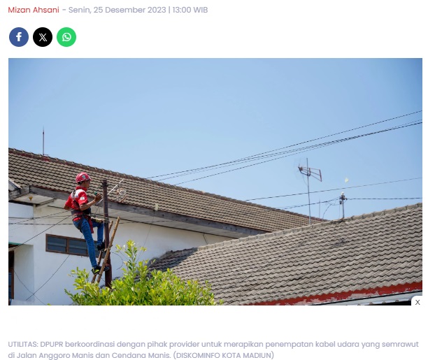 Kota Madiun Gencar Tertibkan Kabel Semrawut, Lokasi Ini Jadi Sasaran