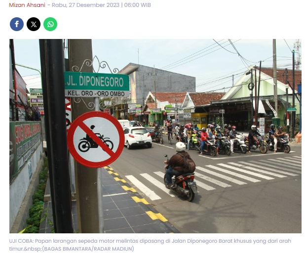 Kenapa Uji Coba Rekayasa Searah Jalan Diponegoro hanya Berlaku untuk Motor? Begini Penjelasan Dishub Kota Madiun