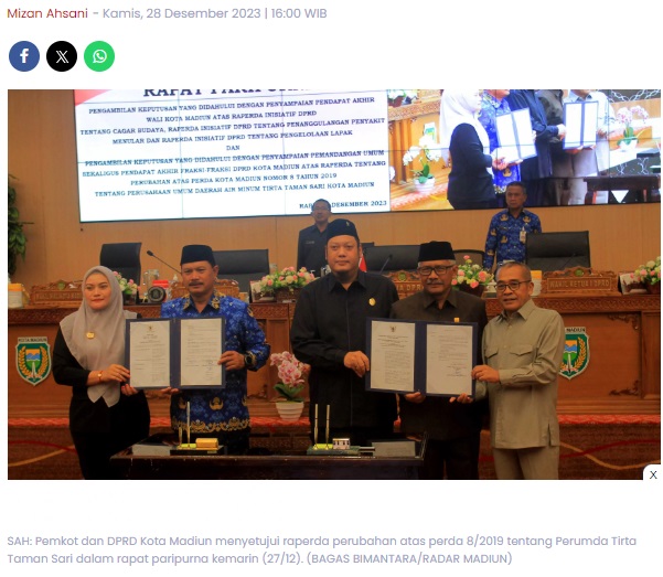 Kota Madiun Segera Punya Produk Air Minum Kemasan Lokal, Mulai Diproduksi Pertengahan 2024