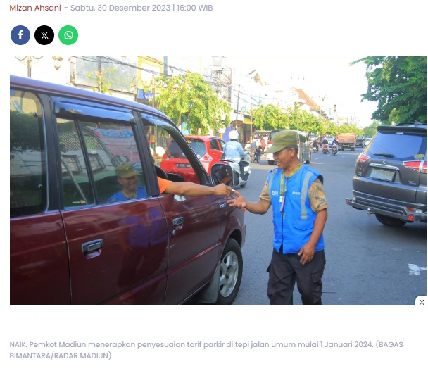 Resmi! Tarif Parkir Tepi Jalan di Kota Madiun Naik, Simak Daftar Lengkapnya