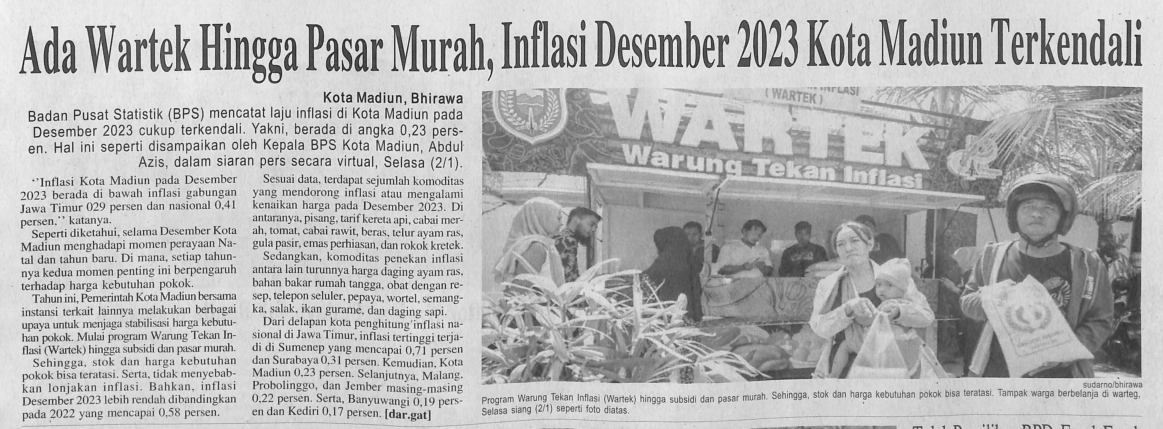 Ada Wartek Hingga Pasar Murah, Inflasi Desember 2023 Kota Madiun Terkendali