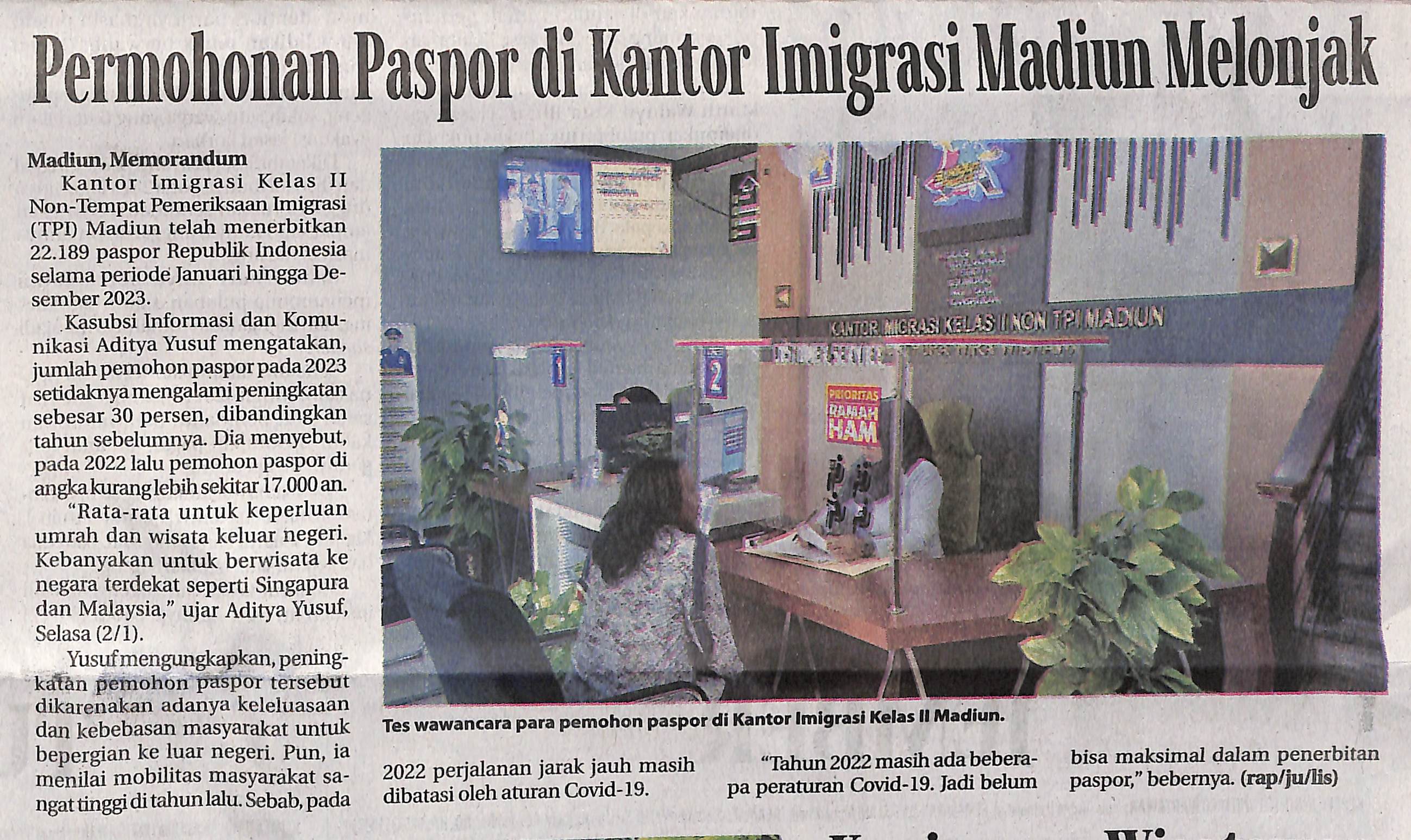 Permohonan Paspor di Kantor Imigrasi Madiun Melonjak