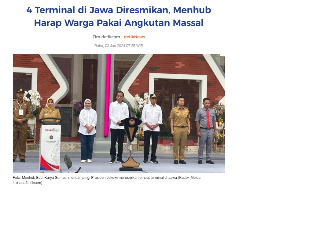 4 Terminal di Jawa Diresmikan, Menhub Harap Warga Pakai Angkutan Massal