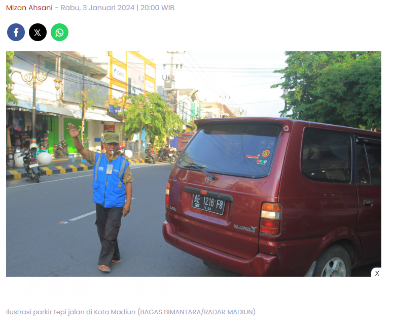 Tarif Parkir Tepi Jalan di Kota Madiun Resmi Naik, Maidi: Jukir Harus Pungut Sesuai Aturan!
