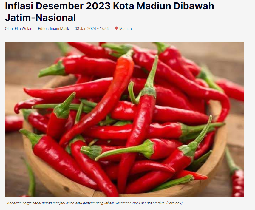 Inflasi Desember 2023 Kota Madiun Dibawah Jatim-Nasional