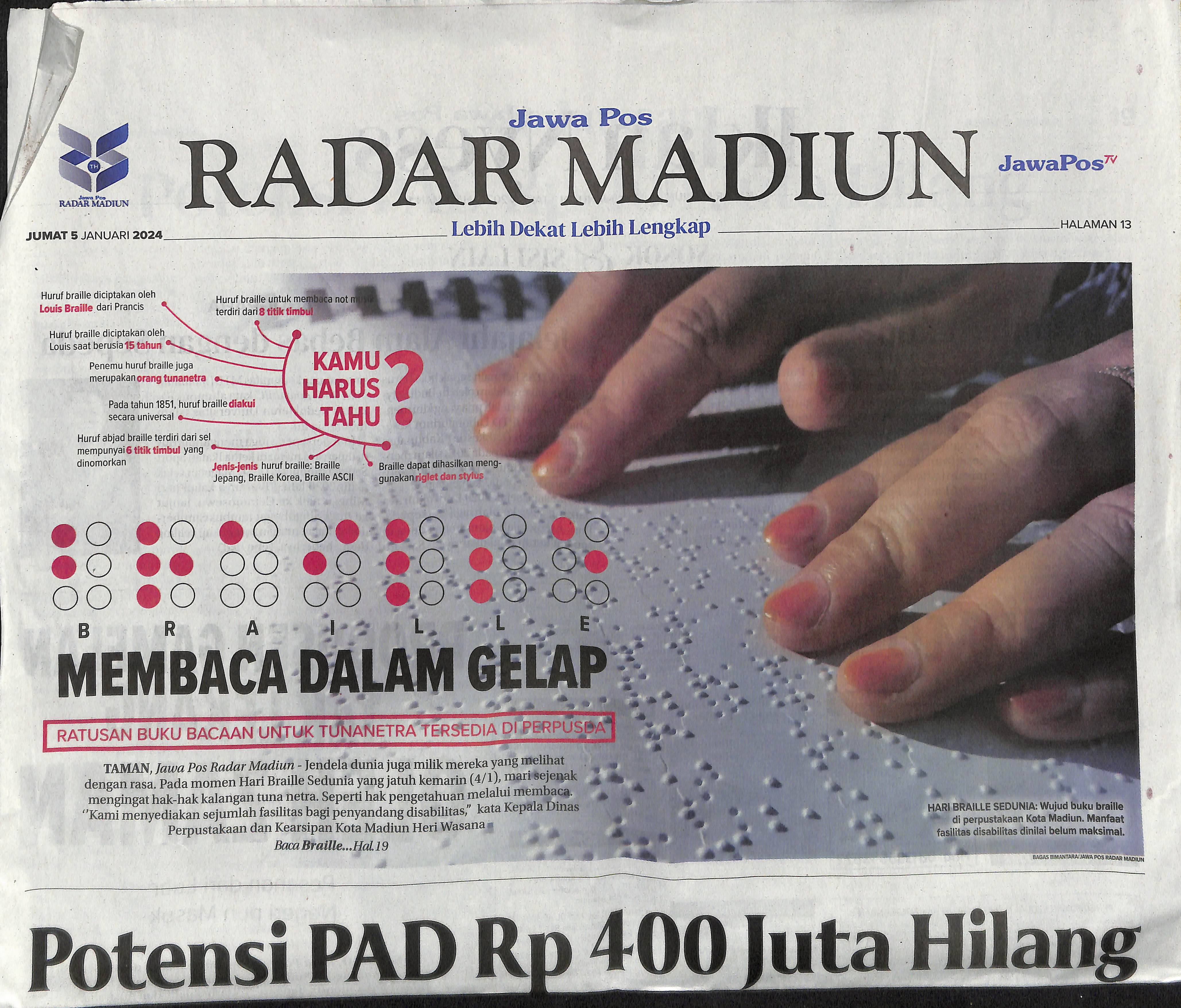 Braille Membaca Dalam Gelap. Ratusan Buku Bacaan Untuk Tunanetra Tersedia Di Perpusda