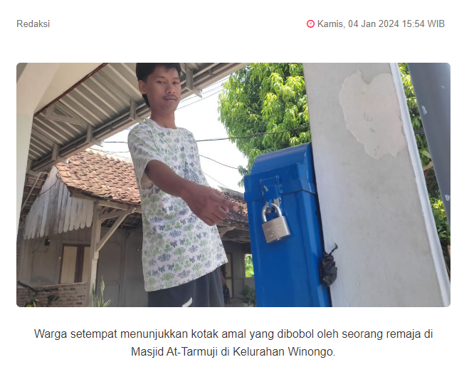 Curi Kotak Amal, Remaja Asal Madiun Diamankan Warga