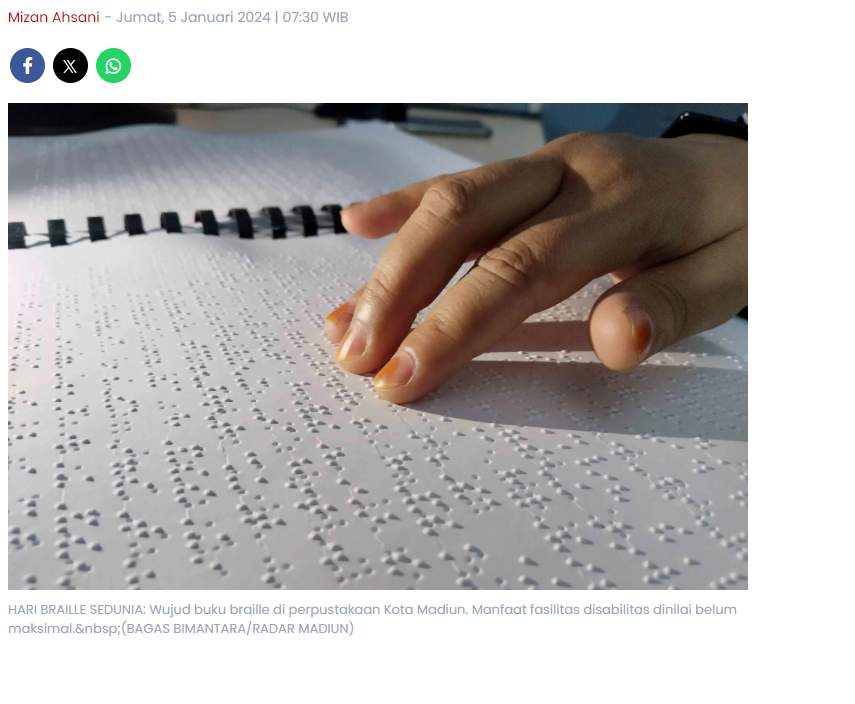 Ratusan Buku Braille Tersedia di Perpustakaan Kota Madiun, Fasilitasi Penyandang Disabilitas