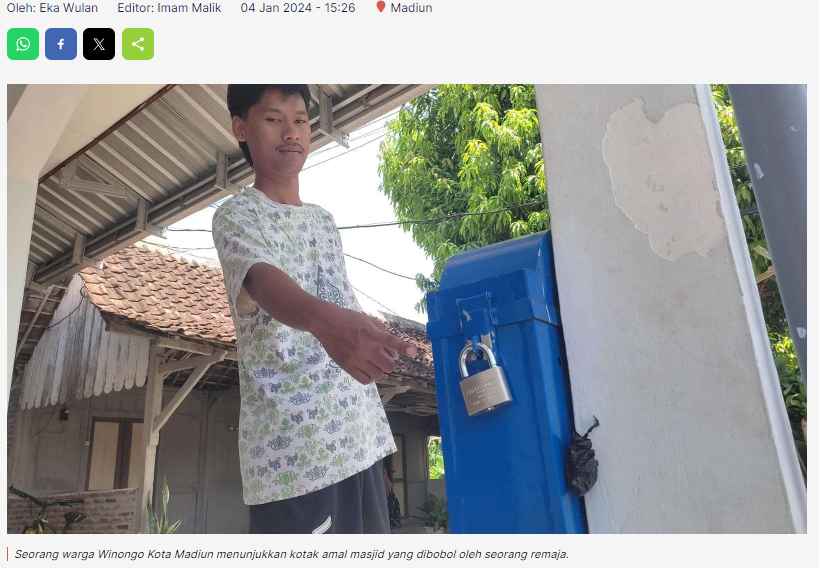Miris, Seorang Remaja Kota Madiun Curi Kotak Amal Masjid