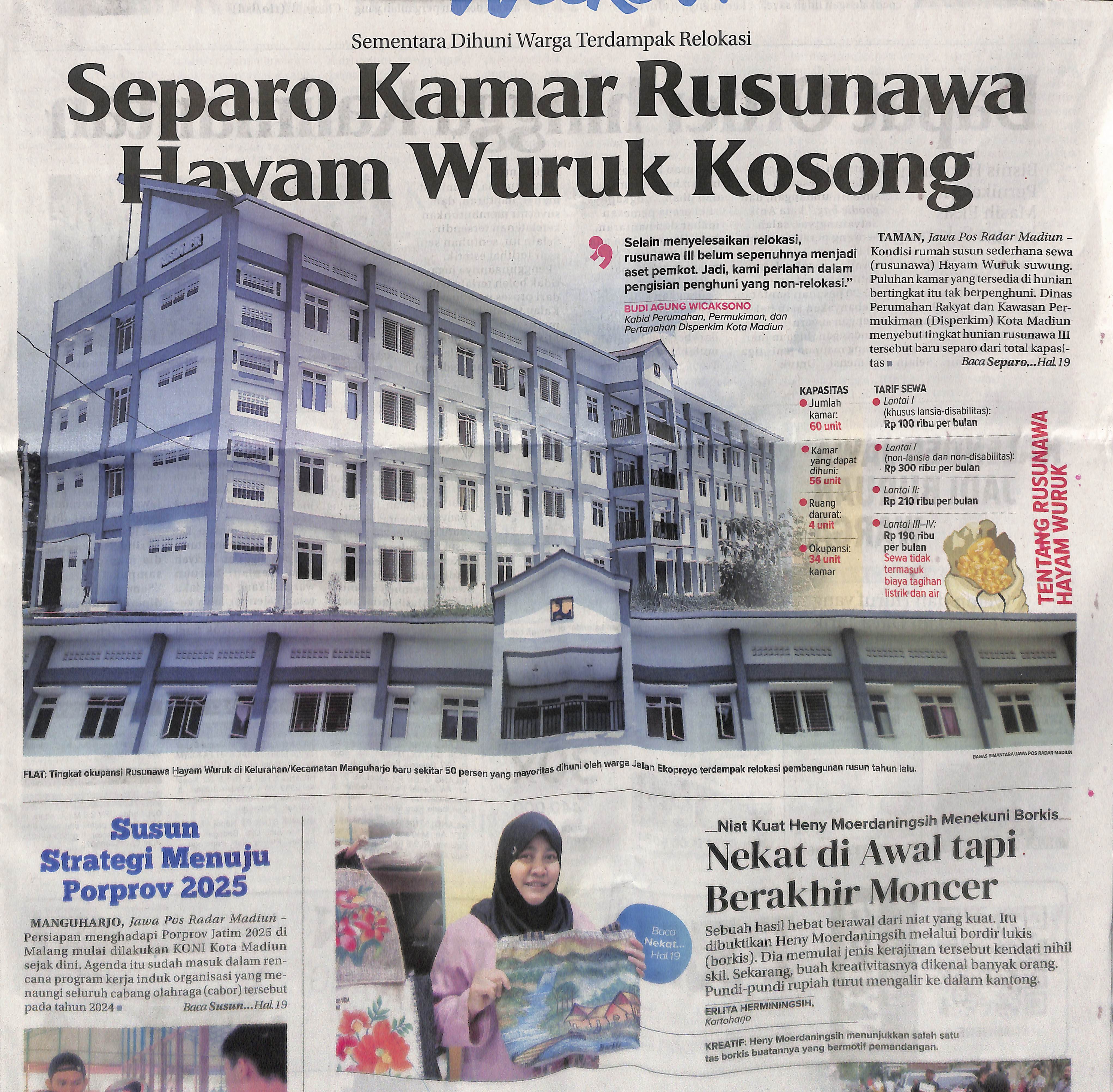 Sementara Dihuni Warga Terdampak Relokasi. Separo Kamar Rusunawa Hayam Wuruk Kosong
