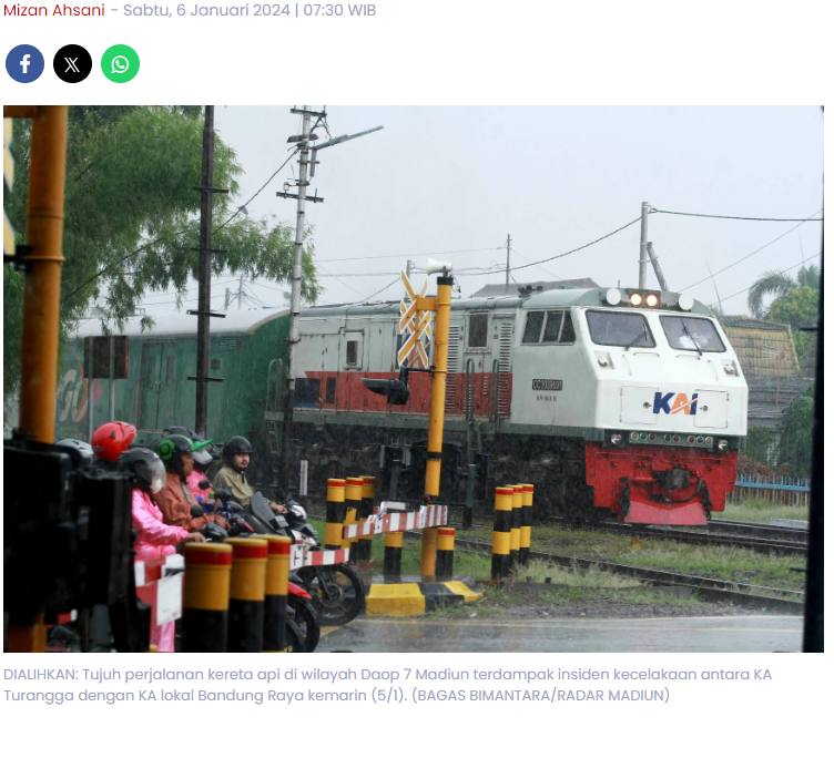 Madiun Kena Imbasnya, Kecelakaan KA Turangga di Bandung Ganggu Jadwal Perjalanan 7 Kereta