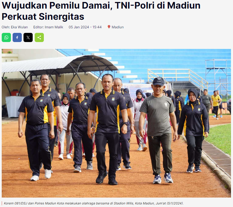 Wujudkan Pemilu Damai, TNI-Polri di Madiun Perkuat Sinergitas