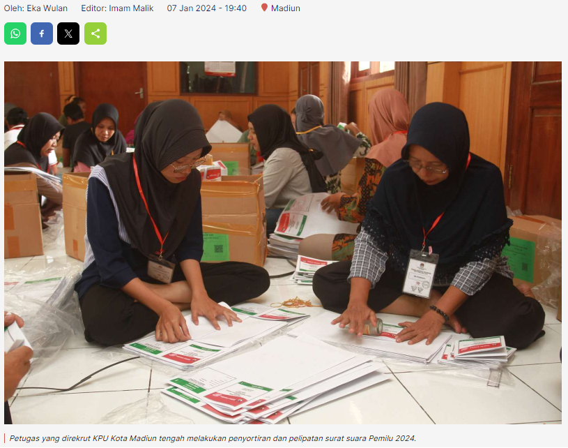 KPU Madiun Libatkan Petugas Lakukan Pelipatan Surat Suara