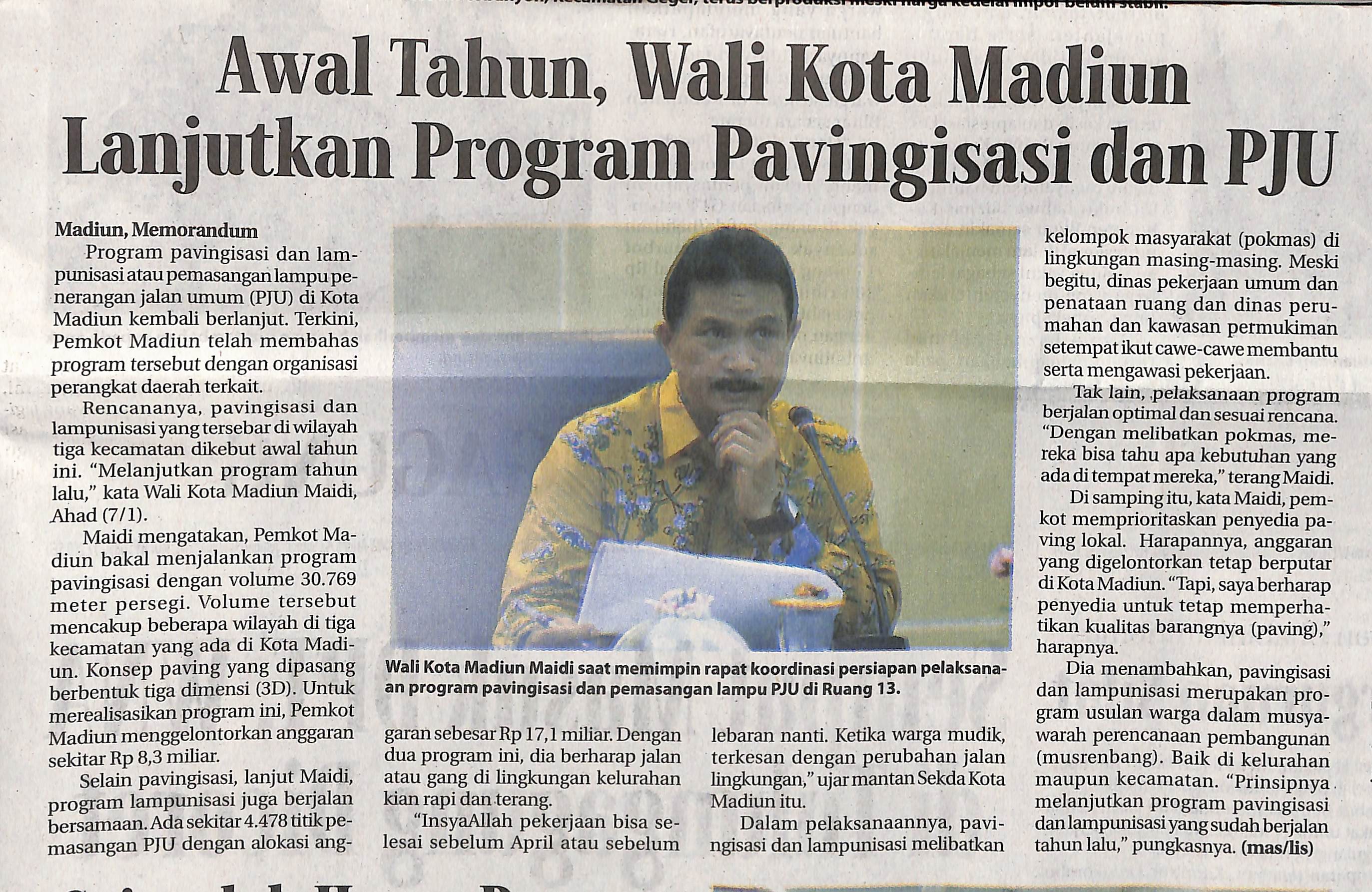 Awal Tahun, Wali Kota Madiun Lanjutkan Program Pavingisasi dan PJU