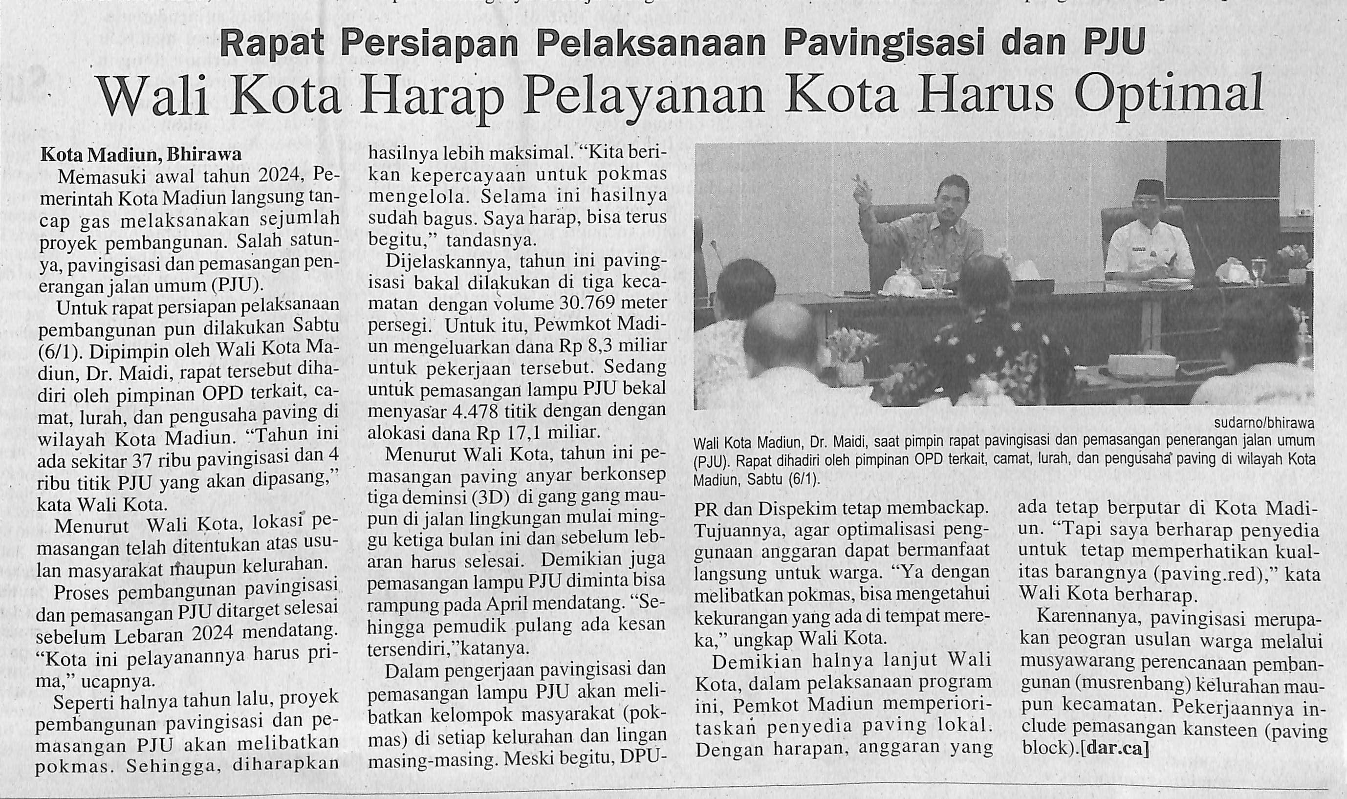 Rapat Persiapan Pelaksanaan Pavingisasi dan PJU. Wali Kota Harap Pelayanan Kota Harus Optimal