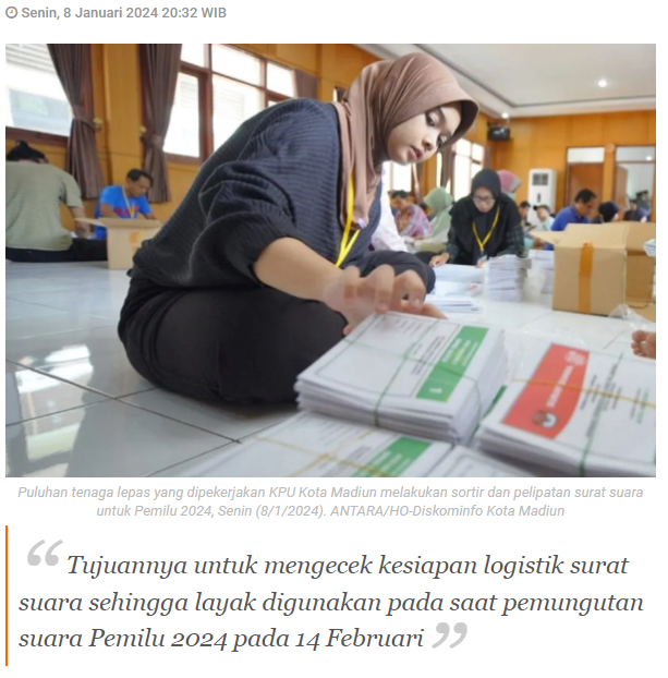 KPU Kota Madiun sortir dan lipat surat suara Pemilu 2024