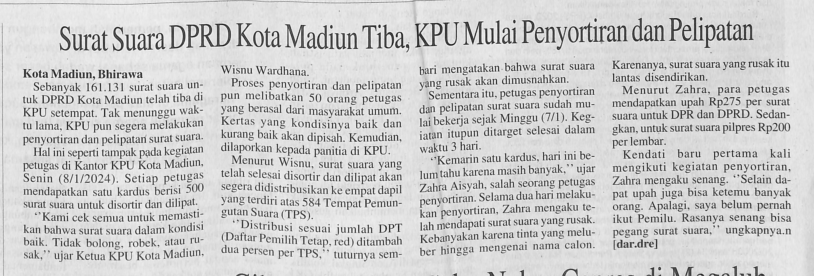 Surat Suara DPRD Kota Madiun Tiba, KPU Mulai Penyortiran dan Pelipatan