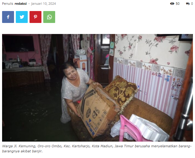Hujan Deras di Madiun, Warga Kebanjiran hingga 1 Meter