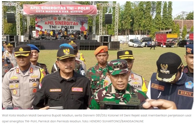 Wali Kota Maidi Hadiri Apel Sinergitas TNI-Polri dan Pemkab Madiun