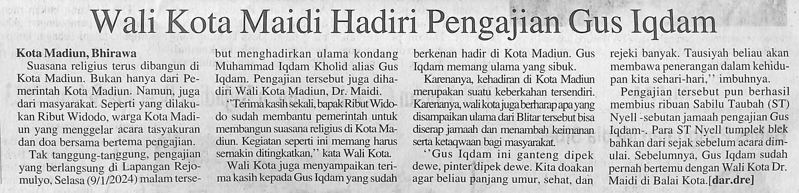 Wali Kota Maidi Hadiri Pengajian Gus Igdam