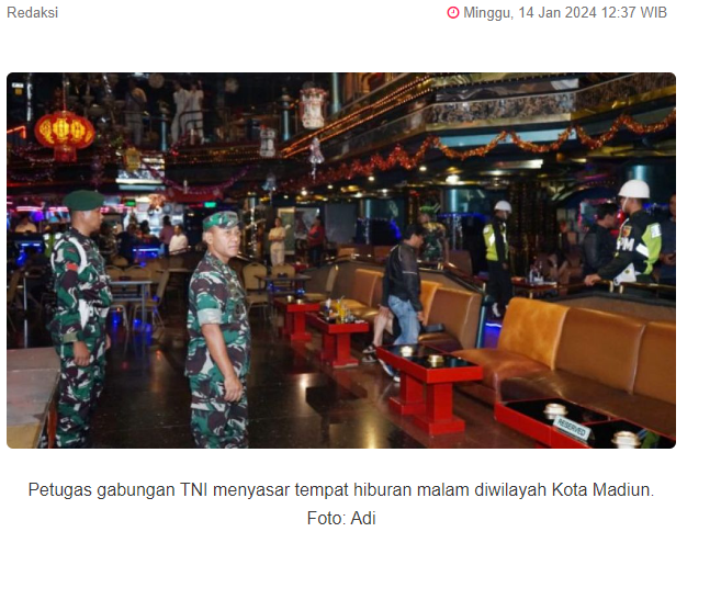 TNI Gelar Operasi Gabungan Tempat Hiburan Malam di Madiun