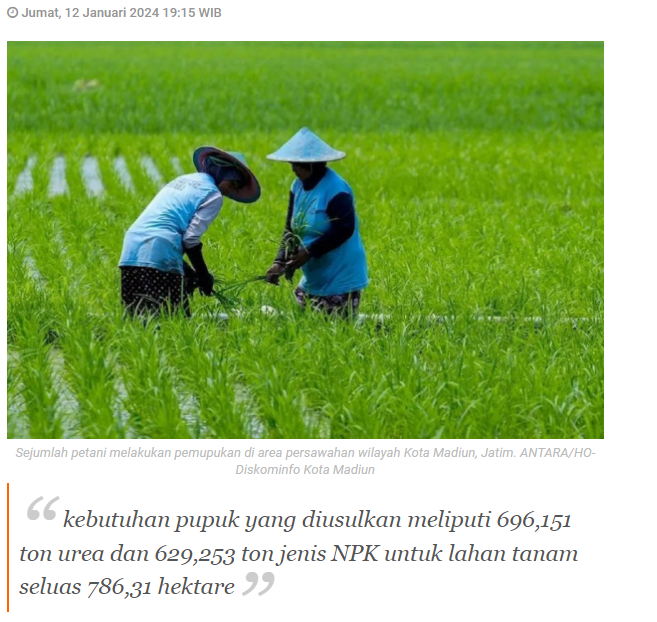 DKPP: Alokasi pupuk subsidi 2024 untuk petani Kota Madiun menurun