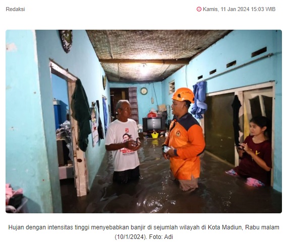 Hujan Deras Akibatkan Banjir di Kota Madiun, Ini Penyebabnya