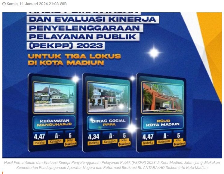 Kota Madiun dapat nilai A- penyelenggaraan pelayanan publik 2023