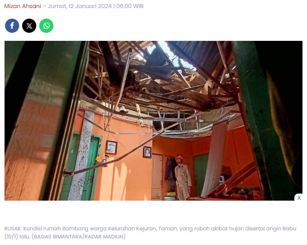 Dihajar Hujan Angin, Rumah Warga Kota Madiun Ini Biasanya Bocor, Kini Roboh