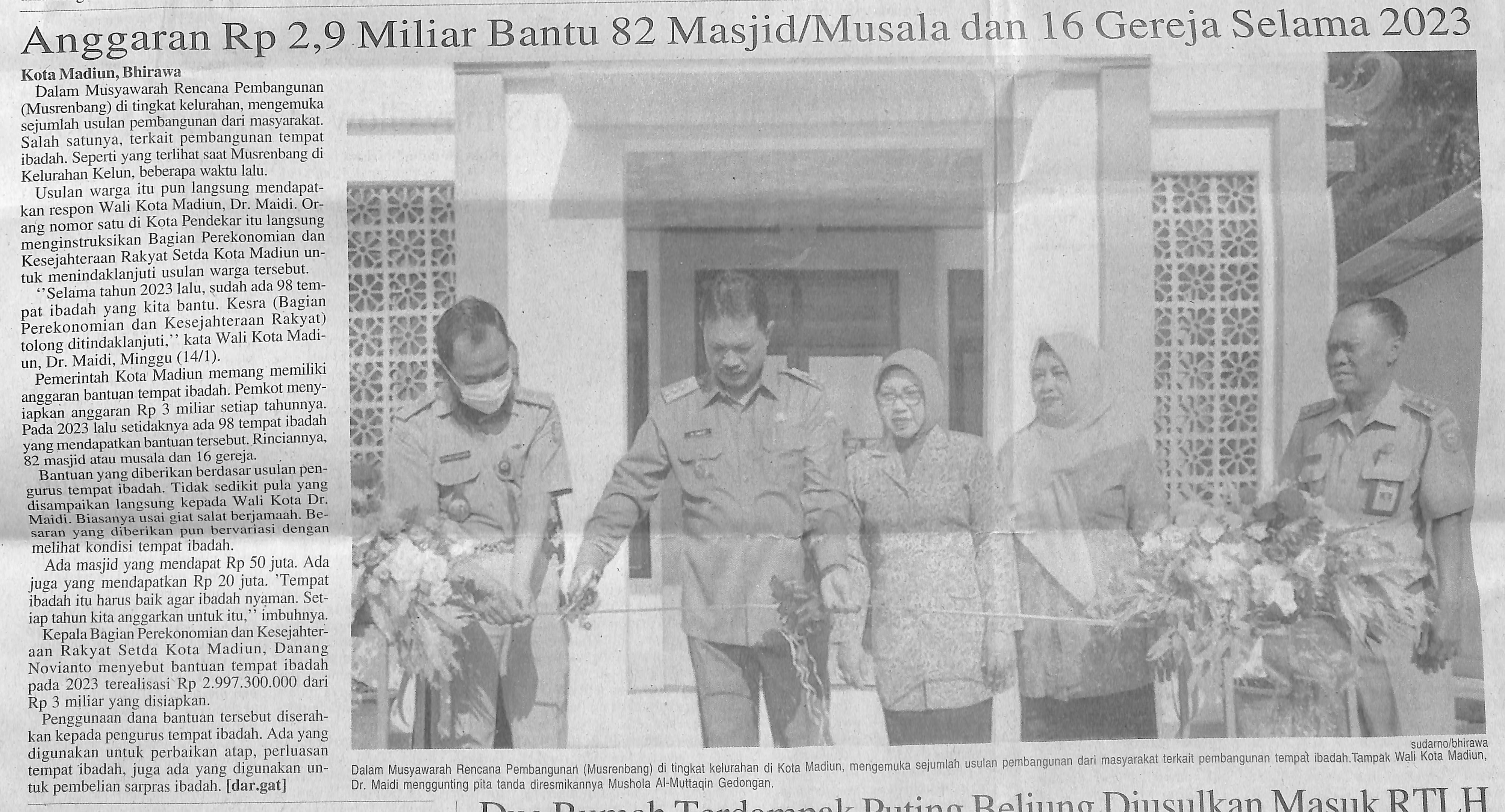 Anggaran Rp 2,9 Miliar Bantu 82 Masjid / Musala dan 16 Gereja Selama 2023