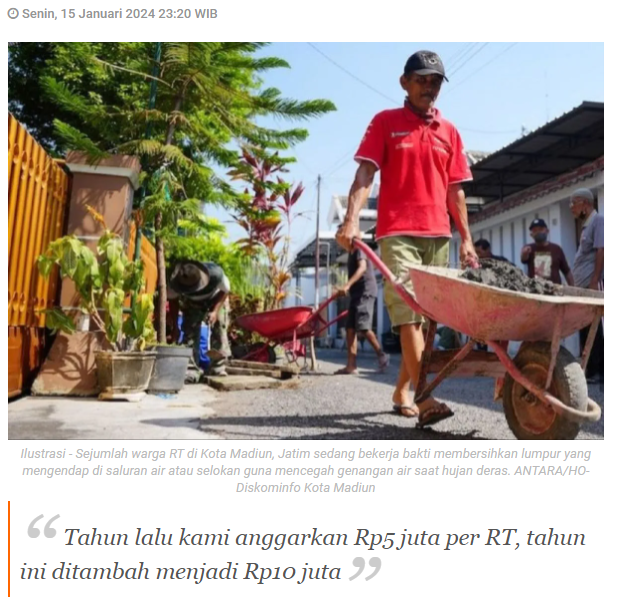 Pemkot Madiun tingkatkan dana kebersihan RT menjadi Rp10 juta