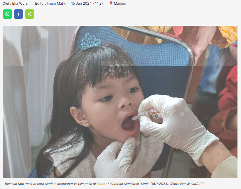 Belasan Ribu Anak Kota Madiun dapat Vaksin Polio