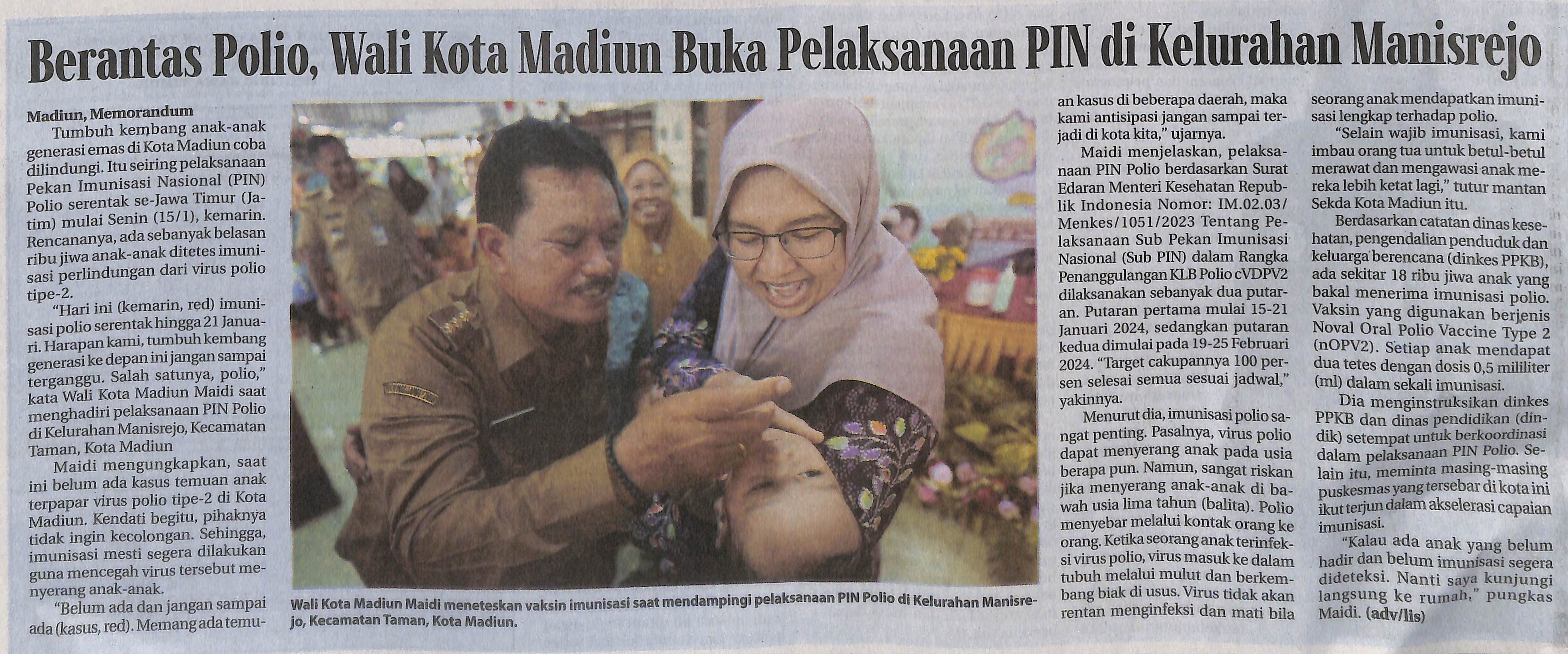 Berantas Polio, Wali Kota Madiun Buka Pelaksanaan PIN di Kelurahan Manisejo