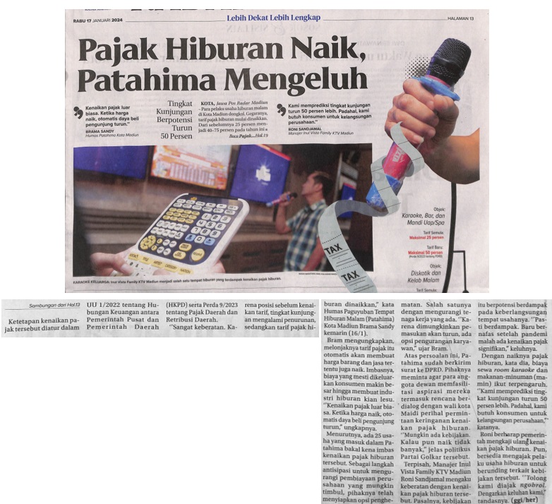Pajak Hiburan Naik, Patahima Mengeluh