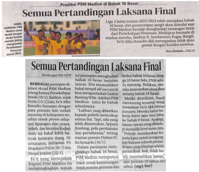 Prediksi PSM Madiun di Babak 16 Besar, Semua Pertandingan Laksana Final