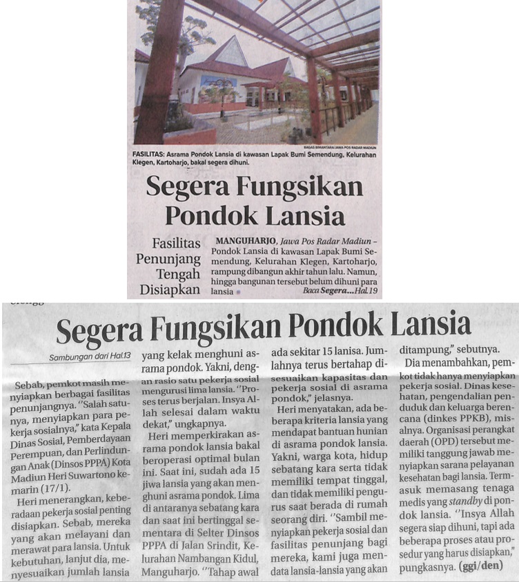 Segera Fungsikan Pondok Lansia, Fasilitas Penunjang Tengah Disiapkan