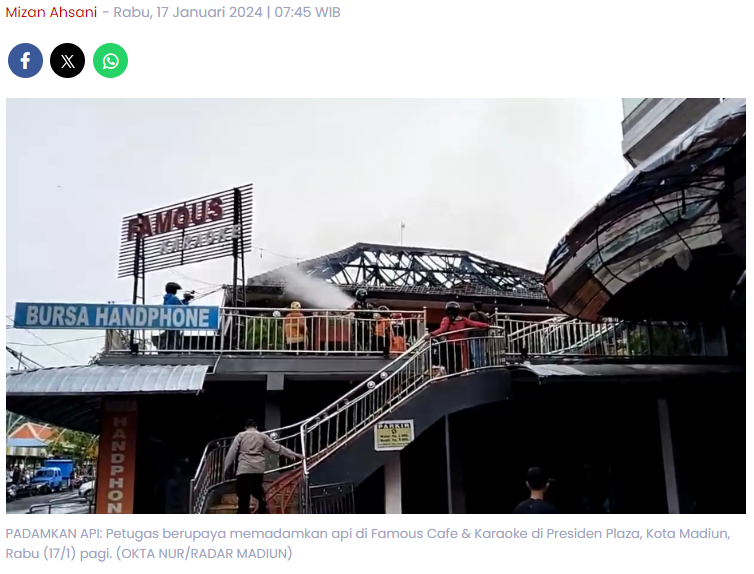 Famous Cafe di Presiden Plaza Madiun Kebakaran, Api Diduga Muncul dari Room Karaoke