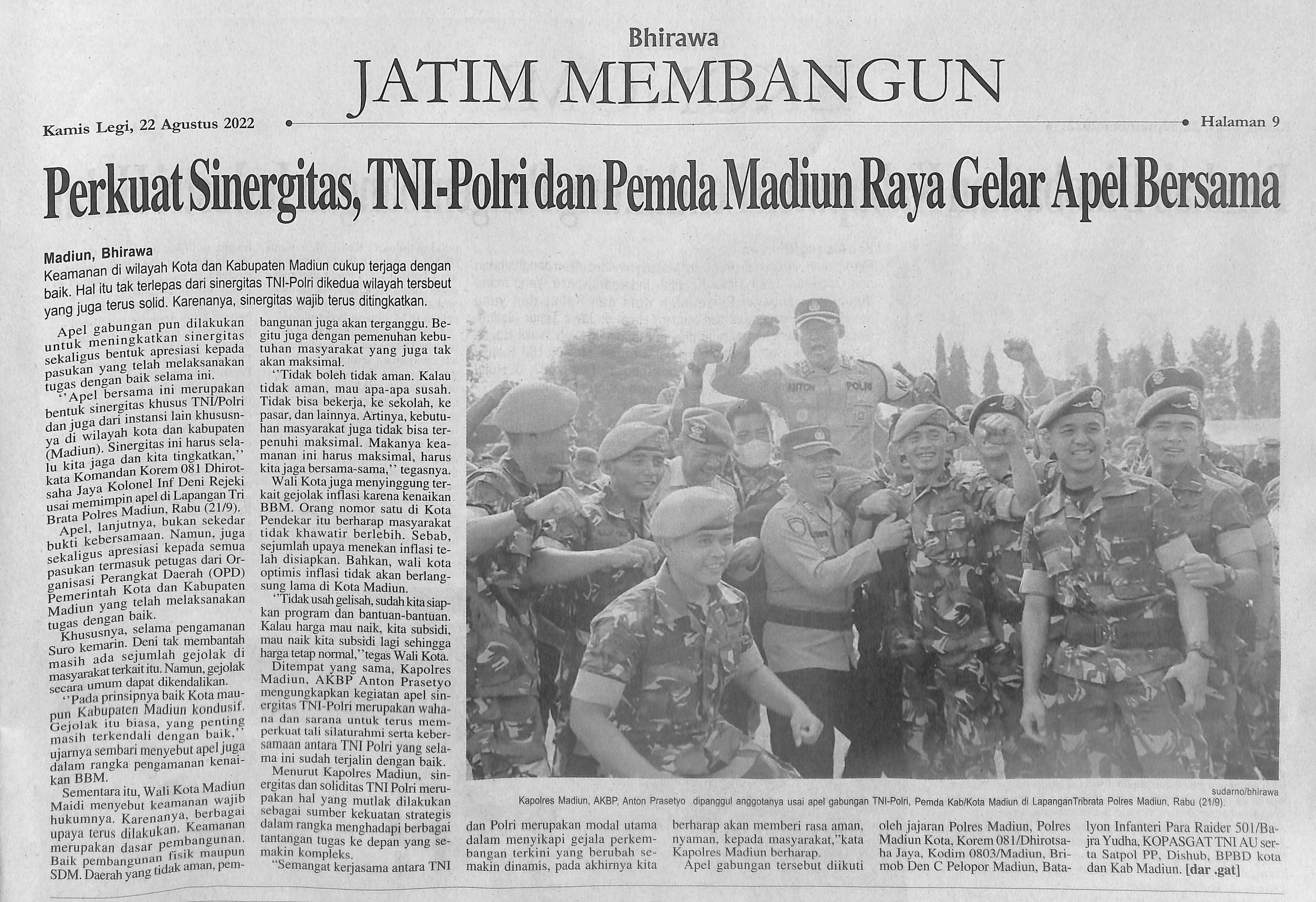 Perkuat Sinergitas, TNI-Polri dan Pemda Madiun Raya Gelar Apel Bersama