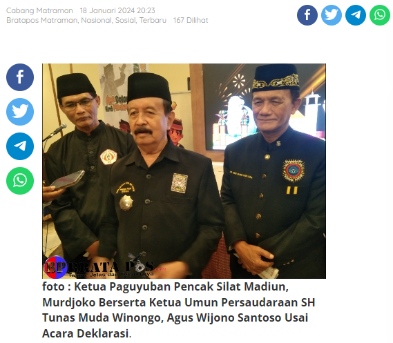 15 Perguruan Pencak Silat Madiun, Deklarasikan Damai Menjelang Pemilu 2024