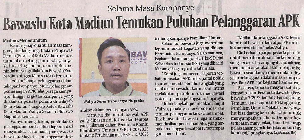 Bawaslu Kota Madiun Temukan Puluhan Pelanggaran APK